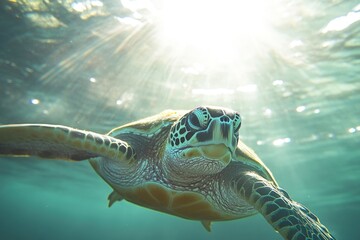 Wall Mural - beautiful sea turtle swimming in tropical waters