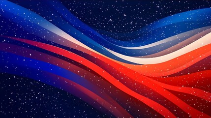 Canvas Print - Abstract Red  White  and Blue Wavy Background with Stars