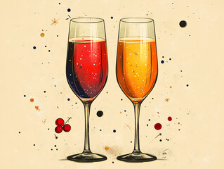 Simple illustration of champagne glasses clinking, elegant and festive, celebration mood, high quality, perfect for special occasions and events.