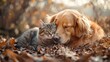 © ValentynHrom - Friendship between a dog and a cat. A dog and a cat hug each other peacefully, friendship between animals.