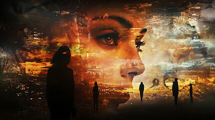 Poster - Surreal composition of human emotions and thoughts captured in a dreamlike visual narrative of inner reflections and mindscapes