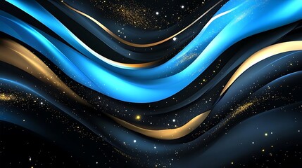 Canvas Print - Abstract Blue and Gold Swirling Design with Sparkle Background