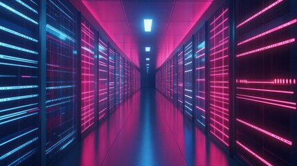 Poster - Neon Glow in a Server Room