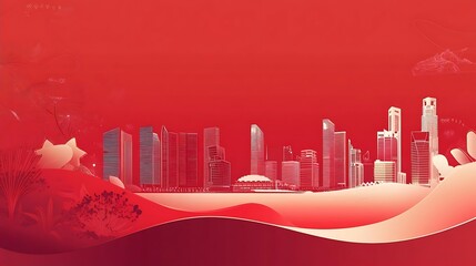 Canvas Print - Red City Skyline Background with Abstract Design