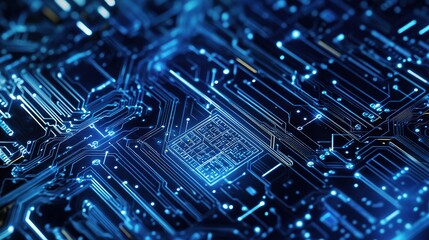 Poster - Blue Circuit Board Technology Background