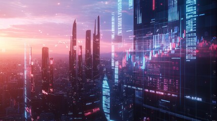 Poster - Futuristic Cityscape with Data Overlays