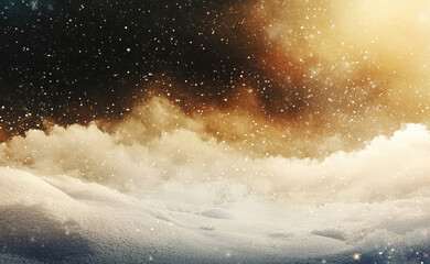 Christmas abstract background with snow and stars with space for text. Greeting card concept