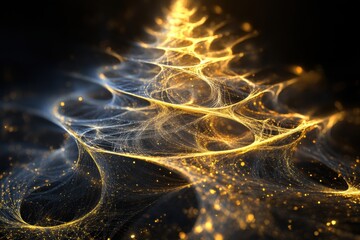 Aufkleber - A luminous abstract Christmas tree features golden swirls and sparkling lights, creating a magical atmosphere for the holiday season. Generative AI