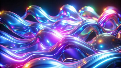 Wall Mural - Futuristic abstract render featuring flowing waves and vibrant neon illumination. Generative AI