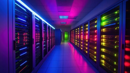 Poster - Server Room with Colorful Lights