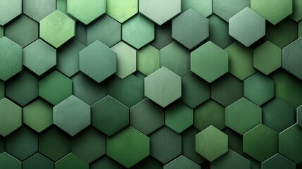 Wall Mural - A visually appealing arrangement of green hexagons creates depth and texture, suitable for modern design projects. The geometric shapes form an abstract background.