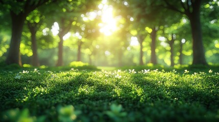 Canvas Print - Sunlight Filtering Through Trees in a Lush Forest