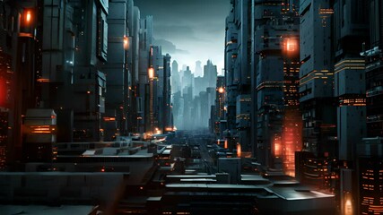 Poster - Neon technology city business concept with skyscraper buildings and virtual network connection