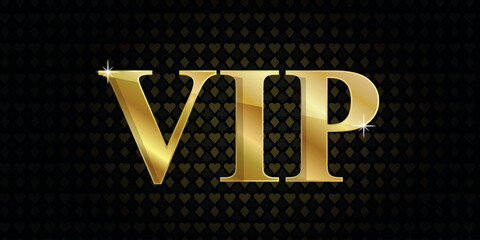 VIP - Very important person gold card banner on a  Gambling Card Suits Background 	