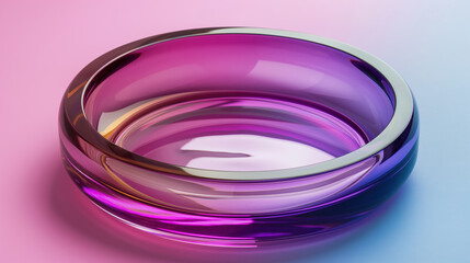 Vibrant translucent glass bowl on gradient pink and purple background