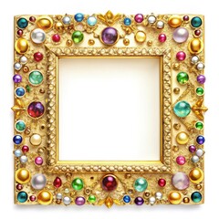 Sticker - Elegant gold-framed display with colorful decorative gems and a blank canvas. Generative AI