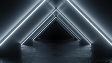 Poster - futuristic neon corridor with triangular lighting looping animation