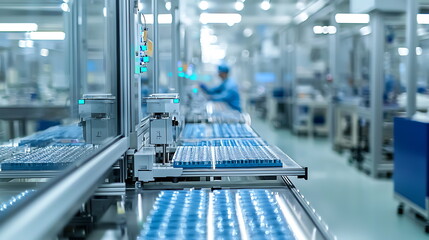 Fototapete - Exploring a modern factory interior featuring an automated production line insights into efficiency and technology in manufacturing