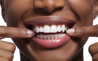 Close-Up of Woman Smiling and Showing White Teeth generative ai