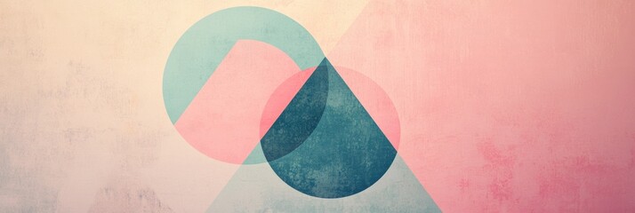 Canvas Print - Colorful abstract composition showcases overlapping circles and triangles on a calming pastel background, enhancing modern aesthetics. Generative AI