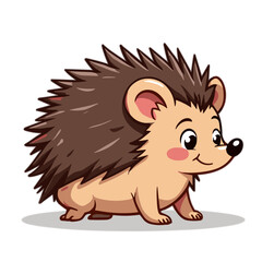 Wall Mural - Adorable cartoon hedgehog smiling on white background