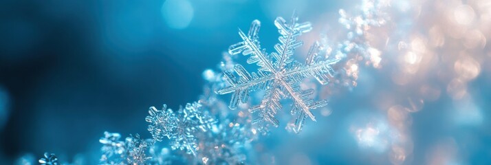 Poster - Delicate snowflakes glisten with an ethereal glow, creating a stunning abstract display of winter's beauty during a tranquil moment. Generative AI