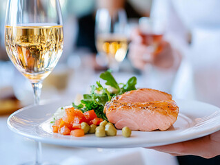 
Waiter Serving Group Of Female Friends Meeting For Drinks And Food In Restaurant