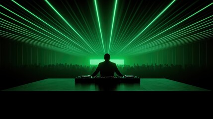 Wall Mural - DJ performing with laser lights at a vibrant music festival, engaging an energetic crowd.