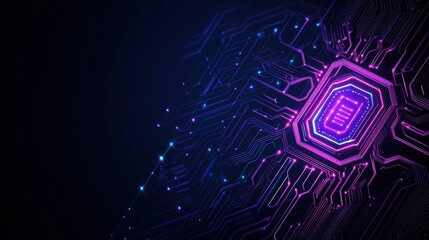 Poster - Futuristic digital circuit design with vibrant colors on a dark background.