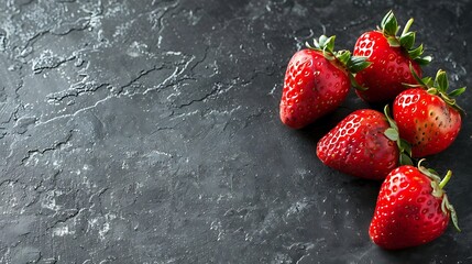 Strawberries on a smooth black gradient grey board surface