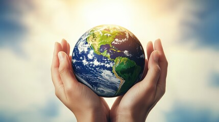 Hands holding a globe, symbolizing care for the planet and environmental awareness.