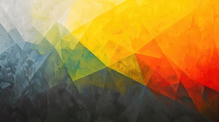 Abstract geometric painting with yellow, orange and green triangle. 3D rendering digital artwork of geometric shape with green and yellow gradient color. Contemporary artwork. Creative pattern. AIG51.