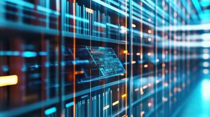 Poster - Abstract Server Room with Glowing Blue Lights