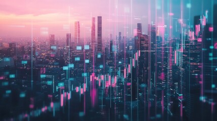 Poster - Cityscape with Financial Data