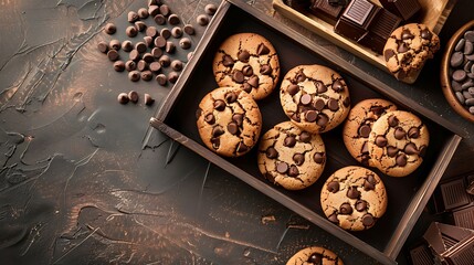 Wall Mural - Sweet tray on desk with delicious chocolate chip biscuits