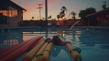 Wall Mural - swimming pool noodles draped in pajamas at dusk