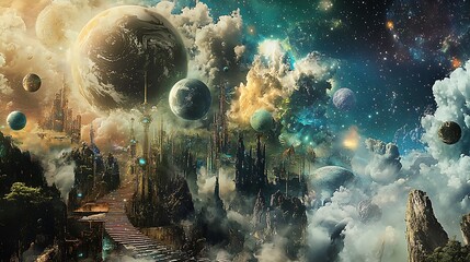 Poster - Exploring the mystical realms of cosmic landscapes a journey through different atmospheres and dimensions of heavenly bodies