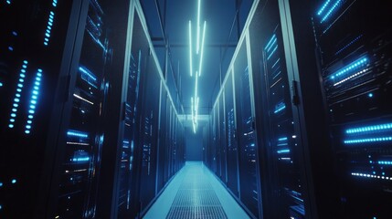 Poster - Server Room with Blue Lights