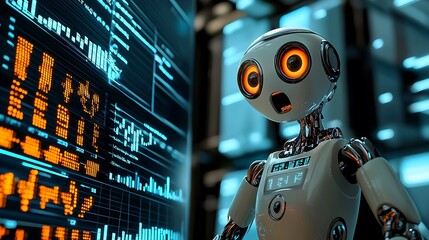 Poster - A surprised robot analyzing stock market trends a glimpse into ai's reaction to financial data