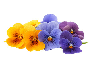 Scattered Pansy Flowers Isolated on White Background