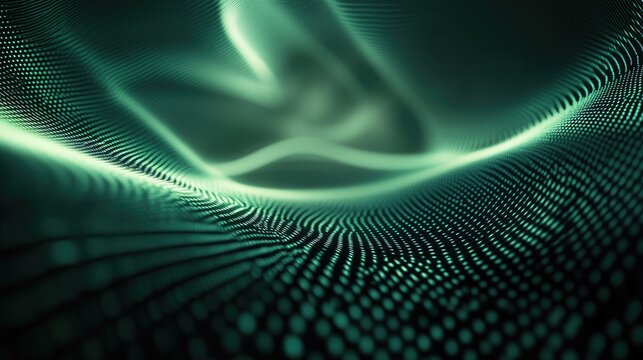 Abstract background featuring blurred neon light rays in dark green ideal for computer graphics websites and business visuals Waves and curves enhance the design