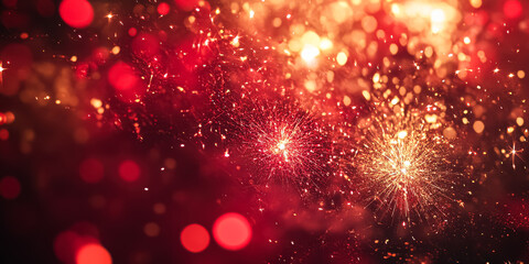 Wall Mural - red background with a lot of sparkles and fireworks. the fireworks are scattered all over the backgr