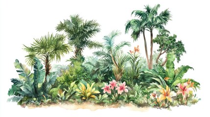 Poster - tropical plant collection landscape design feature hand painted watercolor illustration on a white b