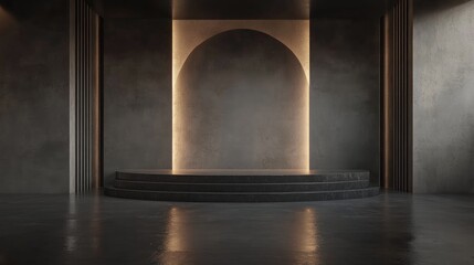 Poster - 3d rendering of an empty room with creative design and podium for presentation background