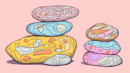 Poster - Five Harmoniously Stacked Stones on a Neutral Background