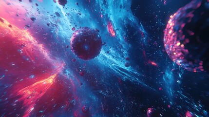 Poster - Abstract space background featuring illuminated elements created through 3D rendering techniques