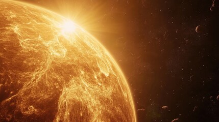 Wall Mural - cinematic and highly realistic sunrise viewed from space on venus in a 3d cartoon rendering