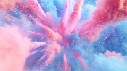 Poster - Explosion of pink and blue powder in a 3D cartoon rendering Captured motion freeze of color powder bursting 3D illustration