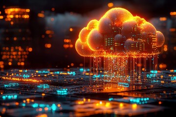 Poster - Information digitalization starts at a big data center with servers. SaaS, Cloud Computing, Web Service. Stockpiling begins.