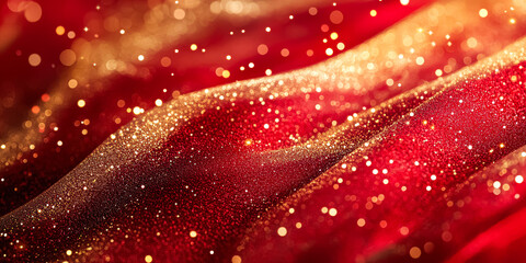 Wall Mural - red fabric with gold glitter on it. the gold glitter is scattered all over the fabric. christmas or 
